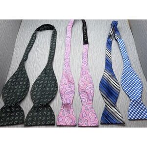 Self Tie Bow Tie Lot 3 Silk Paisley Striped Gingham Formal Wedding Preppy